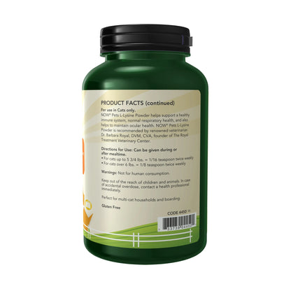 Pet Health, L-Lysine Supplement, Powder, Formulated for Cats, NASC Certified, 8-Ounce