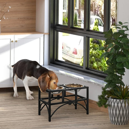 Double Stainless Steel Heavy Duty Dog Food Bowl Elevated Pet Feeding