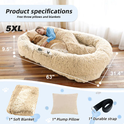 Human Dog Bed, Large Size Fits You And Pets, Washable Faux Fur Dog Bed