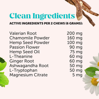 Natural Hemp Calming Chews for Dogs - Calming Aid Supplement for Occasional Anxiousness with Valerian Root, Chamomile, + Magnesium - Stress, Separation & Thunder Support - (Chicken, 90 Count)