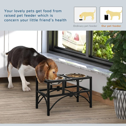 Double Stainless Steel Heavy Duty Dog Food Bowl Elevated Pet Feeding