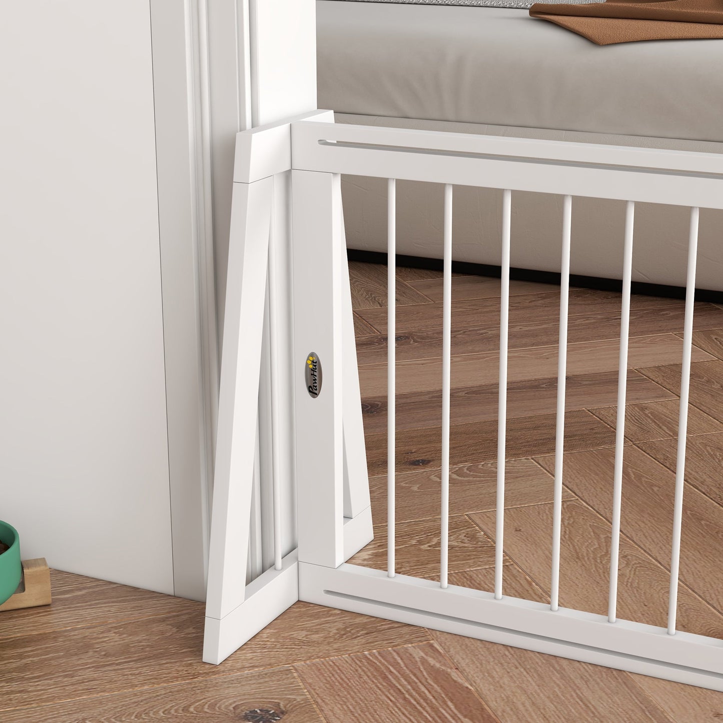 28"-75" Freestanding Wooden Pet Gate with Support Feet & Non-Slip Mats