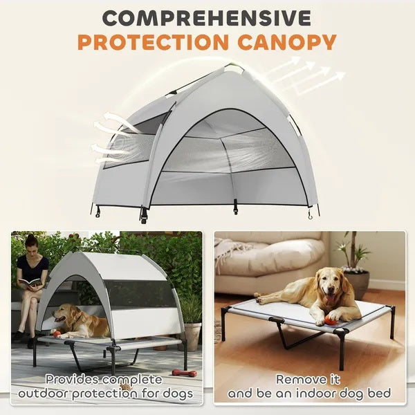 Elevated Dog Bed With Removable Canopy, Portable Outside Raised Pet