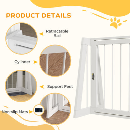 28"-75" Freestanding Wooden Pet Gate with Support Feet & Non-Slip Mats
