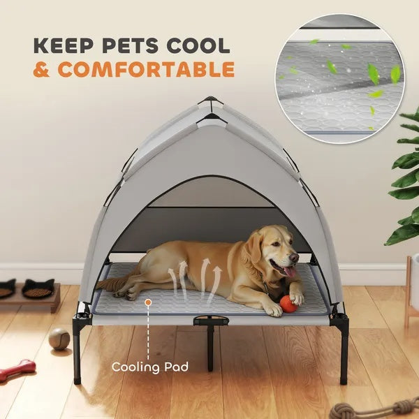 Elevated Dog Bed With Removable Canopy, Portable Outside Raised Pet