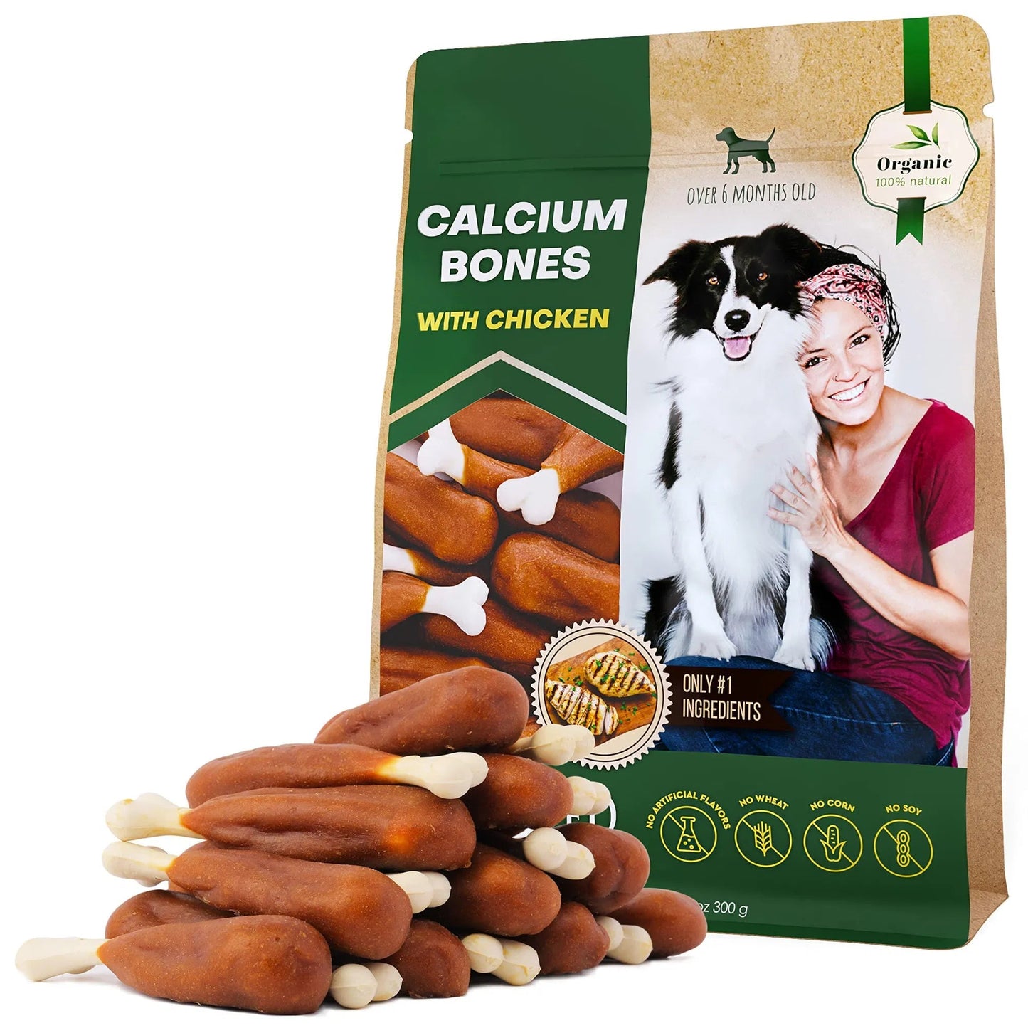 Dog Calcium Bones Wrapped Chicken & Rawhide Free Chew Treats Pet