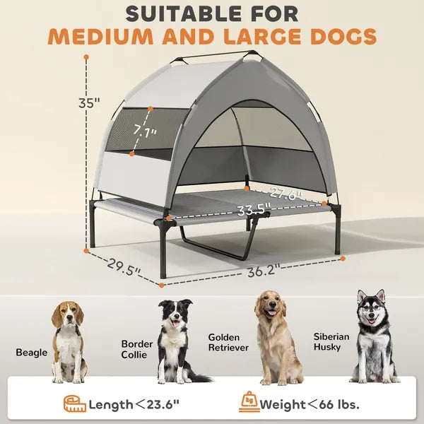 Elevated Dog Bed With Removable Canopy, Portable Outside Raised Pet