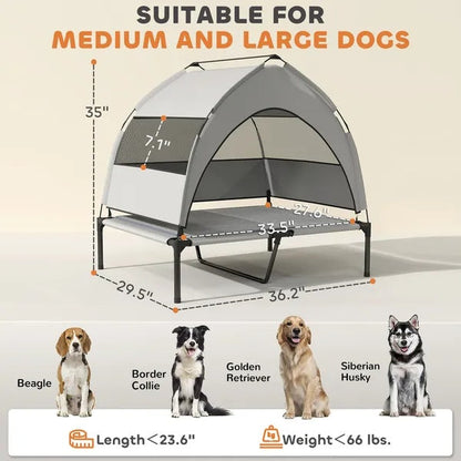 Elevated Dog Bed With Removable Canopy, Portable Outside Raised Pet