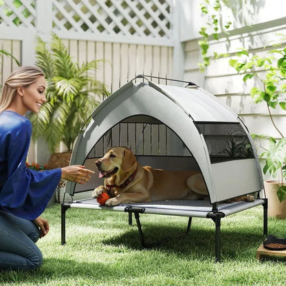 Elevated Dog Bed With Removable Canopy, Portable Outside Raised Pet