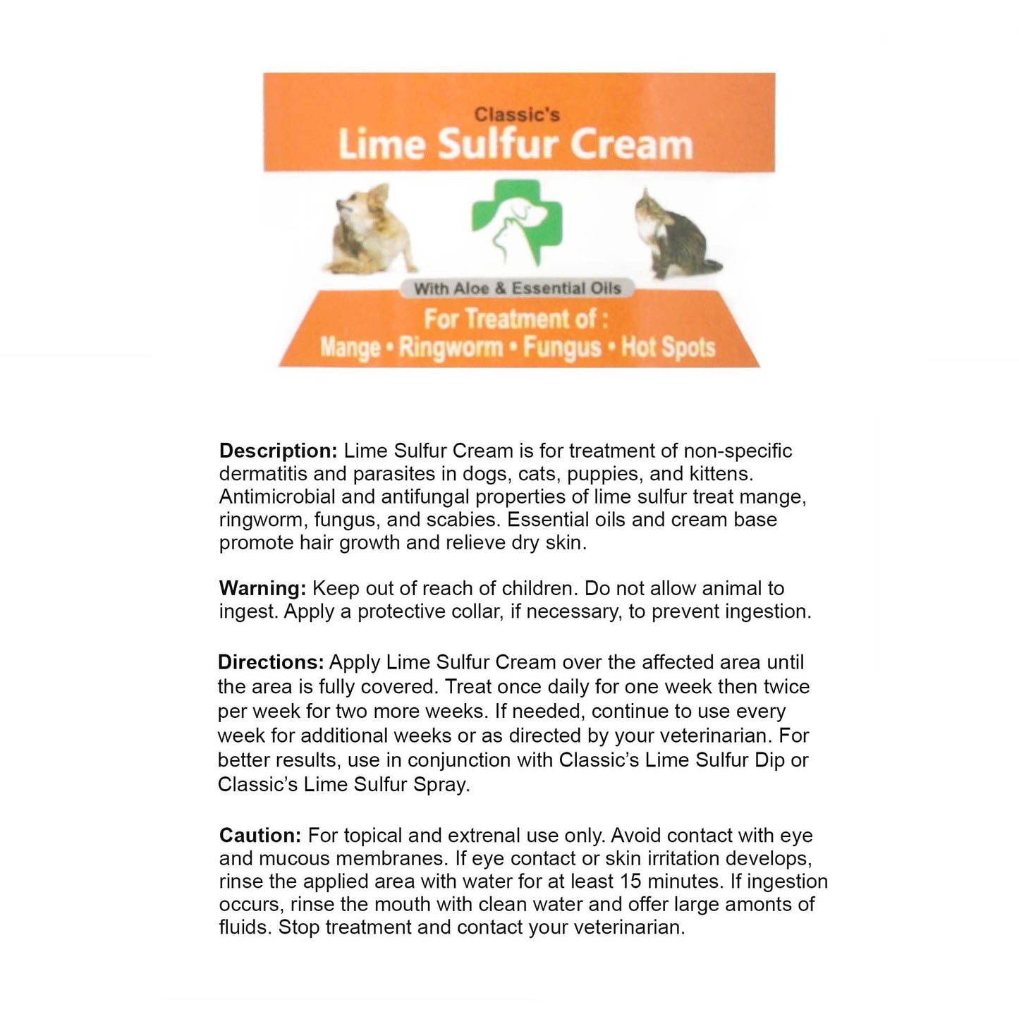Lime Sulfur Pet Skin Cream - Pet Care and Veterinary Treatment for