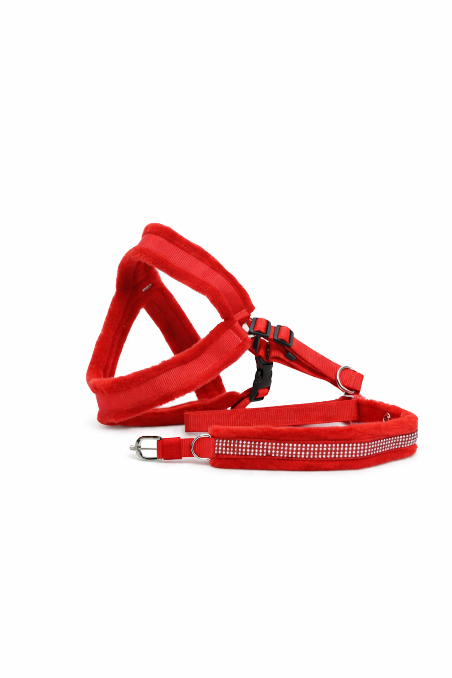 Red Soft Velvet Dog Harness and Collar Set